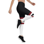 Women’s Black, White & Maroon Panel Leggings