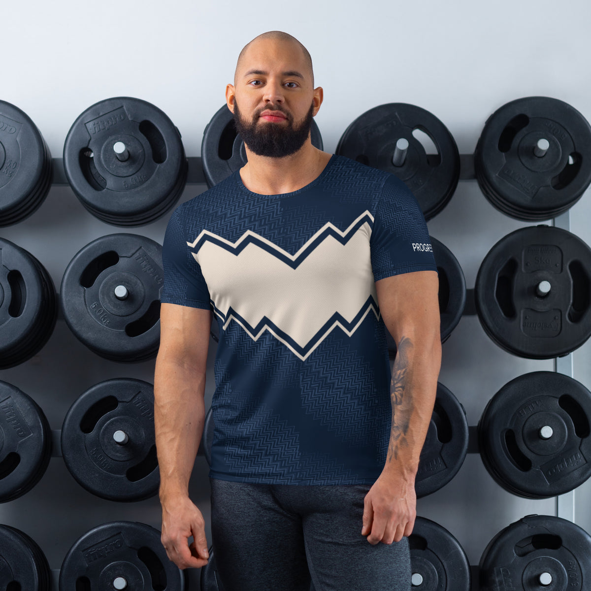 Navy Blue Chevron Athletic T-Shirt for Men