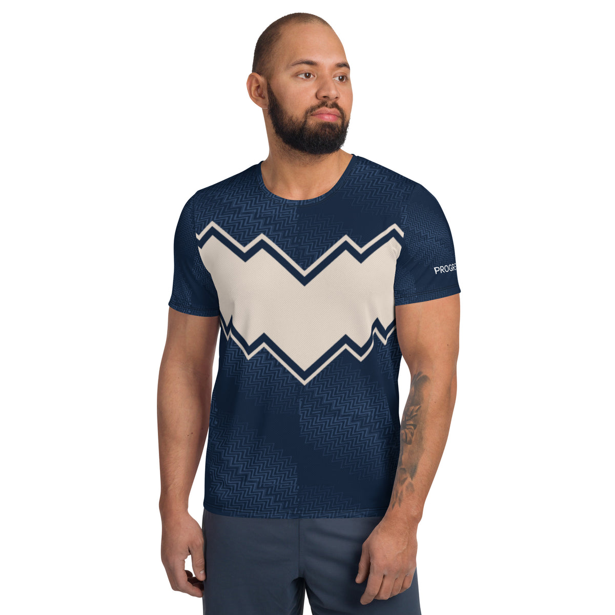 Navy Blue Chevron Athletic T-Shirt for Men