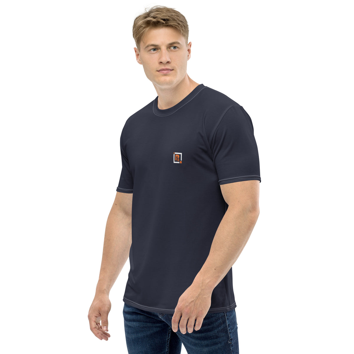 Navy Blue Athletic Crew-Neck Pure Cotton T-Shirt for Men