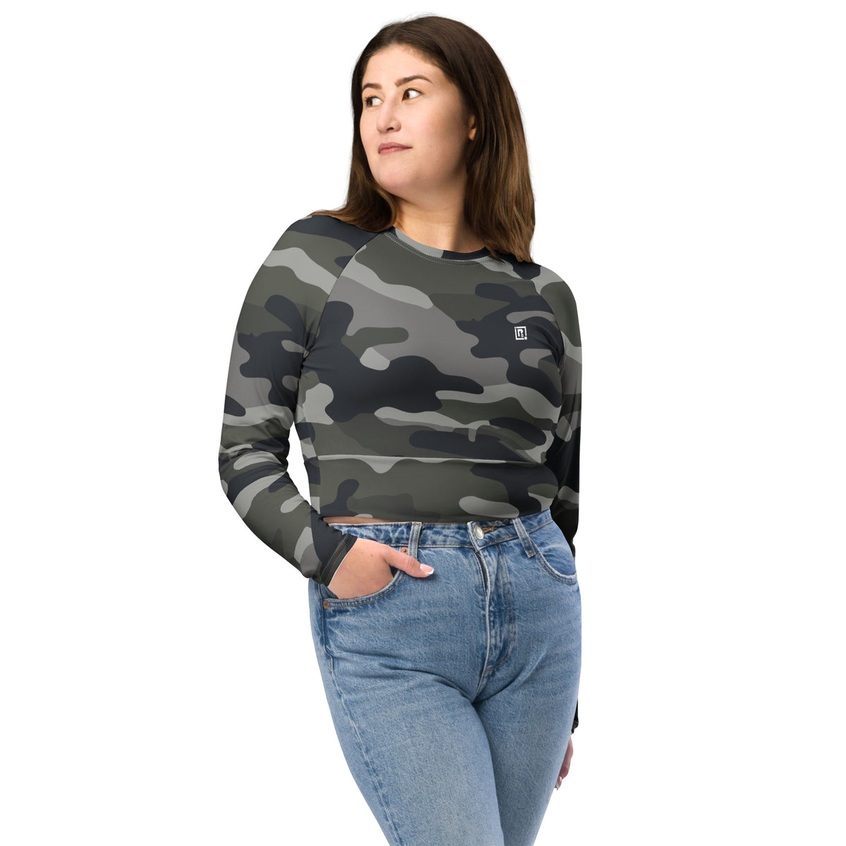 Recycled long-sleeve crop top