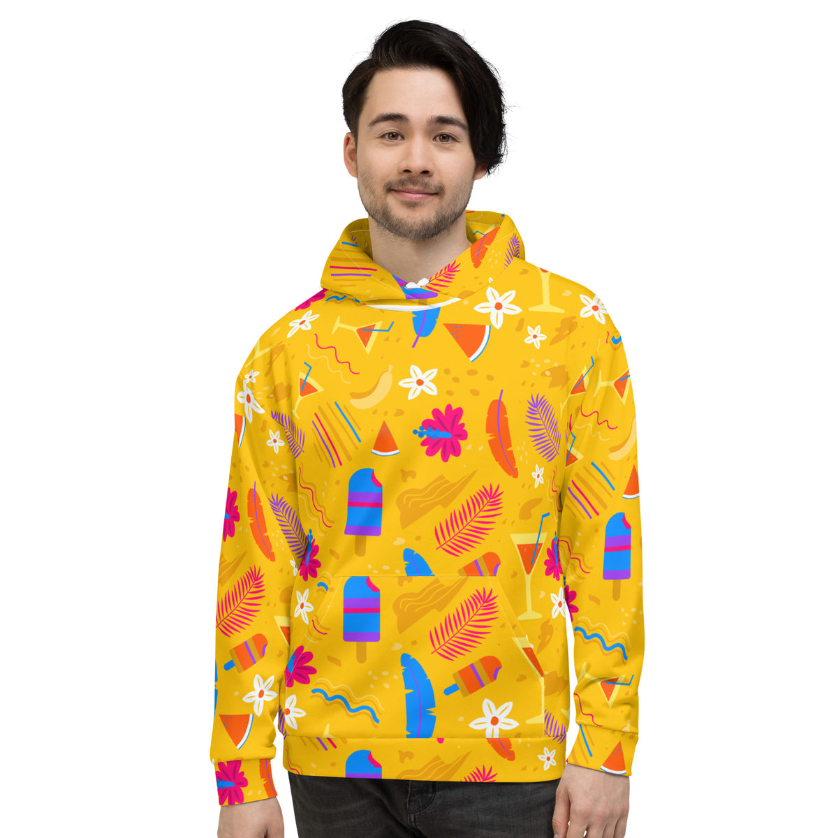 Men's Full Sleeve Pullover Printed Cotton Hoodie (Yellow)