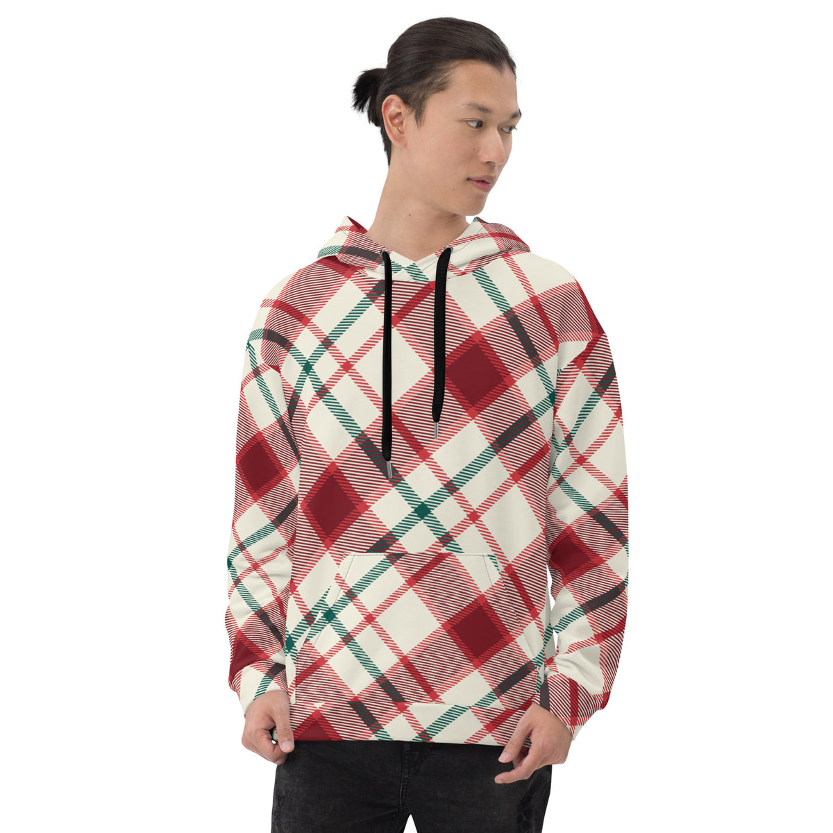 Men's All-Over Plaid Full Sleeve Hip Hop Hoodie