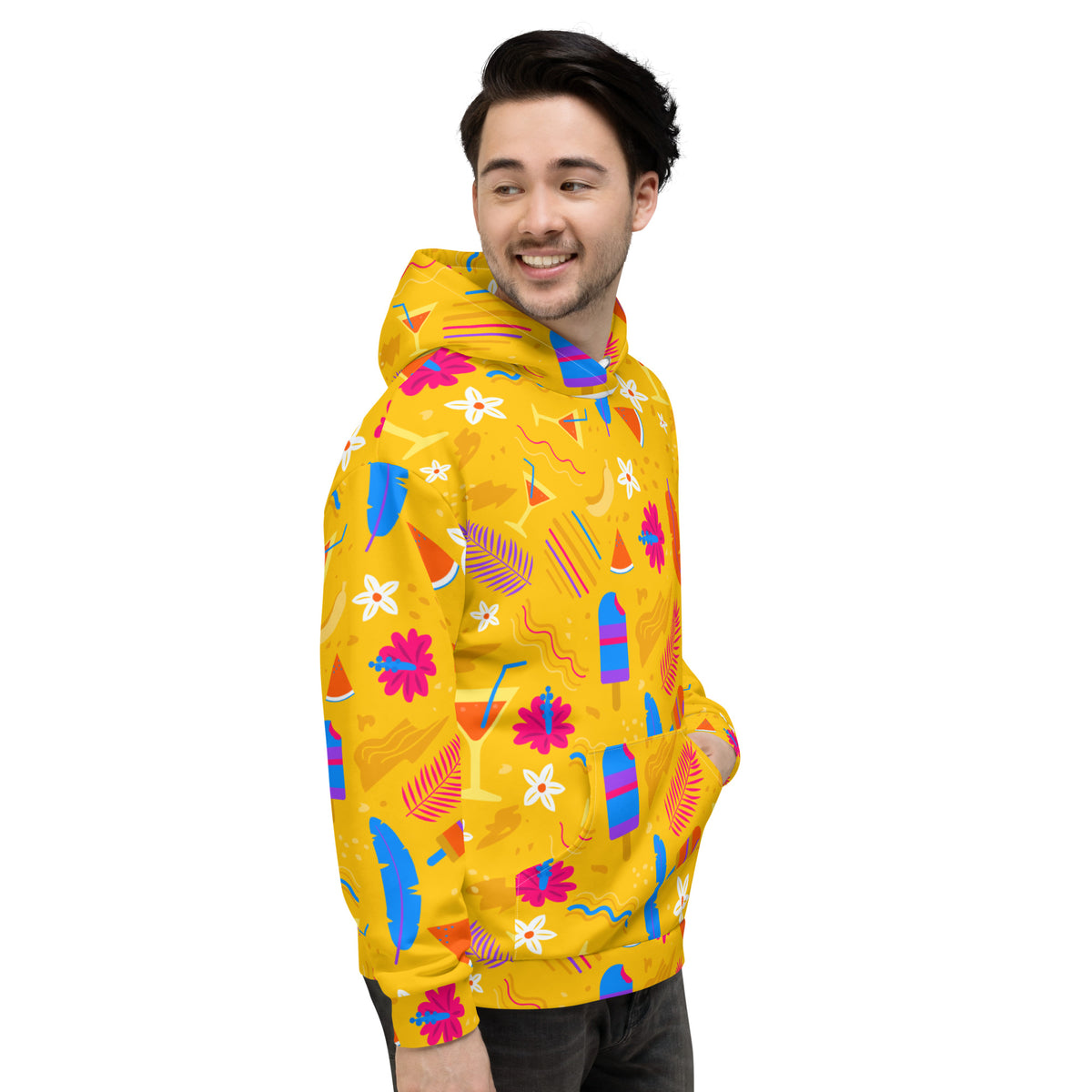 Men's Full Sleeve Pullover Printed Cotton Hoodie (Yellow)