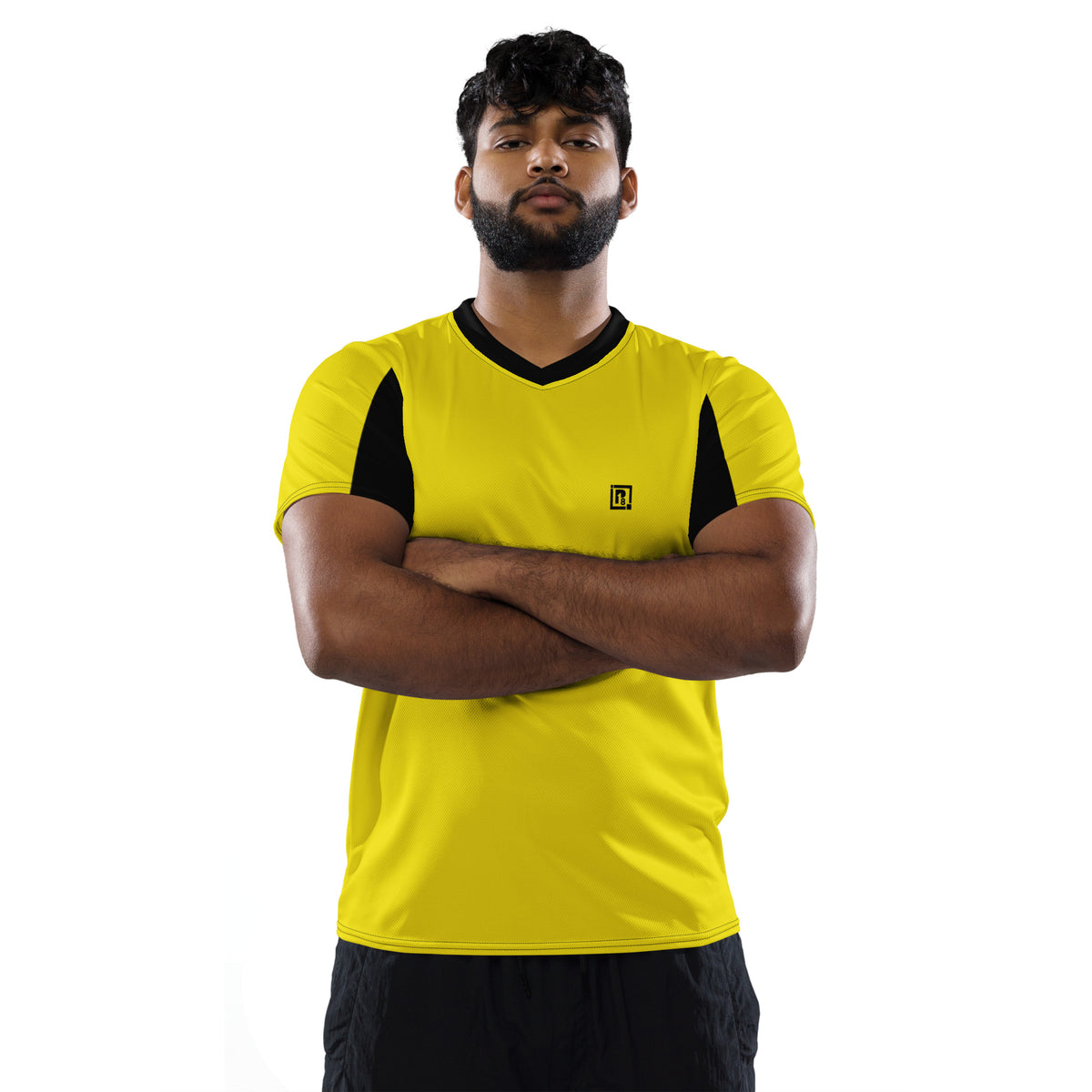 Men's Yellow and Black V-Neck Sports T-Shirt