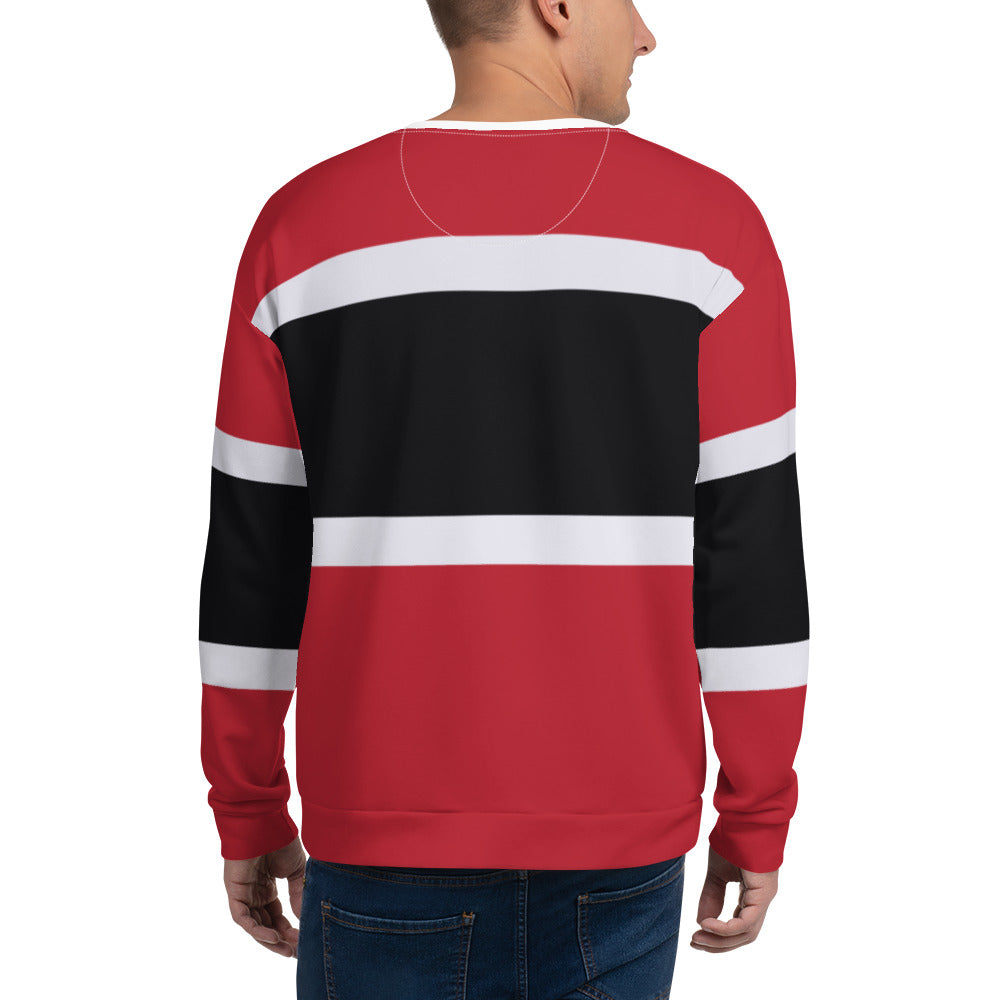 Men's Red and Black Striped Round Neck Sweatshirt