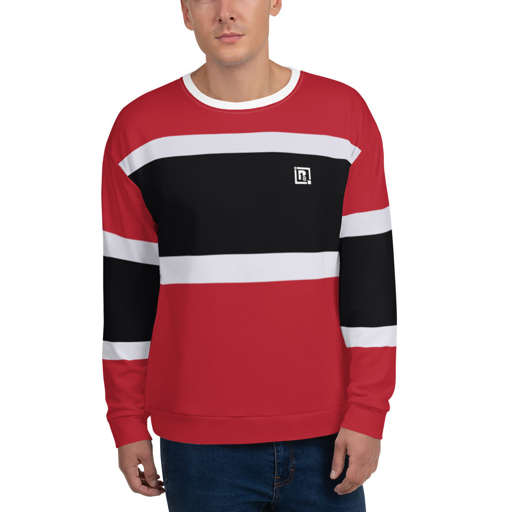 Men's Red and Black Striped Round Neck Sweatshirt