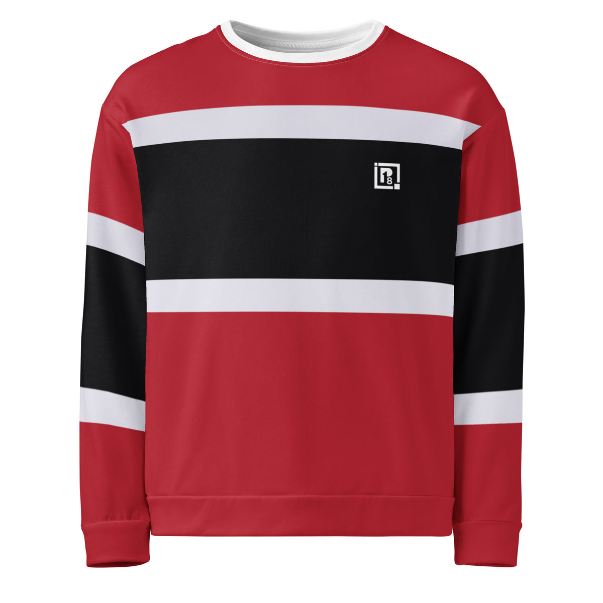 Men's Red and Black Striped Round Neck Sweatshirt