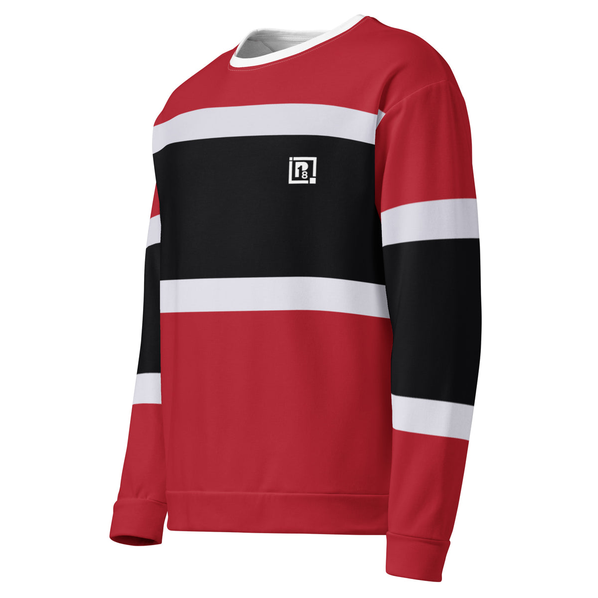 Men's Red and Black Striped Round Neck Sweatshirt