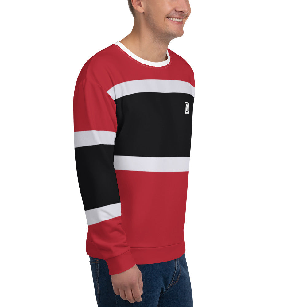 Men's Red and Black Striped Round Neck Sweatshirt