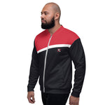 Full Sleeve Red & Black Color Block Bomber Jacket