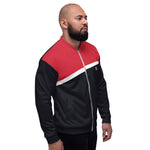 Full Sleeve Red & Black Color Block Bomber Jacket