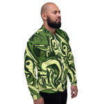 Full Sleeve Green Abstract Print Zip-Front Bomber Jacket