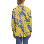 Women's Abstract Swirl Print Button-Up Shirt – Bold & Trendy