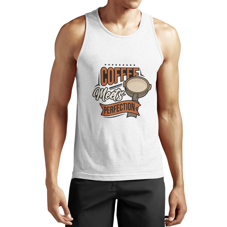 Men’s White Coffee Graphic Tank Top – "Coffee Meets Perfection"