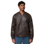 Men’s Brown Faux Leather Bomber Jacket – “Think Positive, Stay Strong”