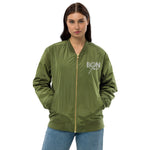 Women's Olive Green Bomber Jacket – "Bonjour" Embroidered Streetwear