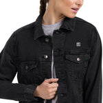 Women's Black Denim Jacket – "More Than Cool" Graphic Print Streetwear