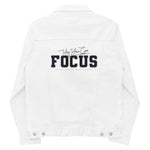 Men’s White Denim Jacket – ""Focus"" Embroidered Statement Piece