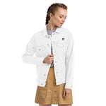 Women's White Denim Jacket – "FEELS" Graphic Print Streetwear Edition