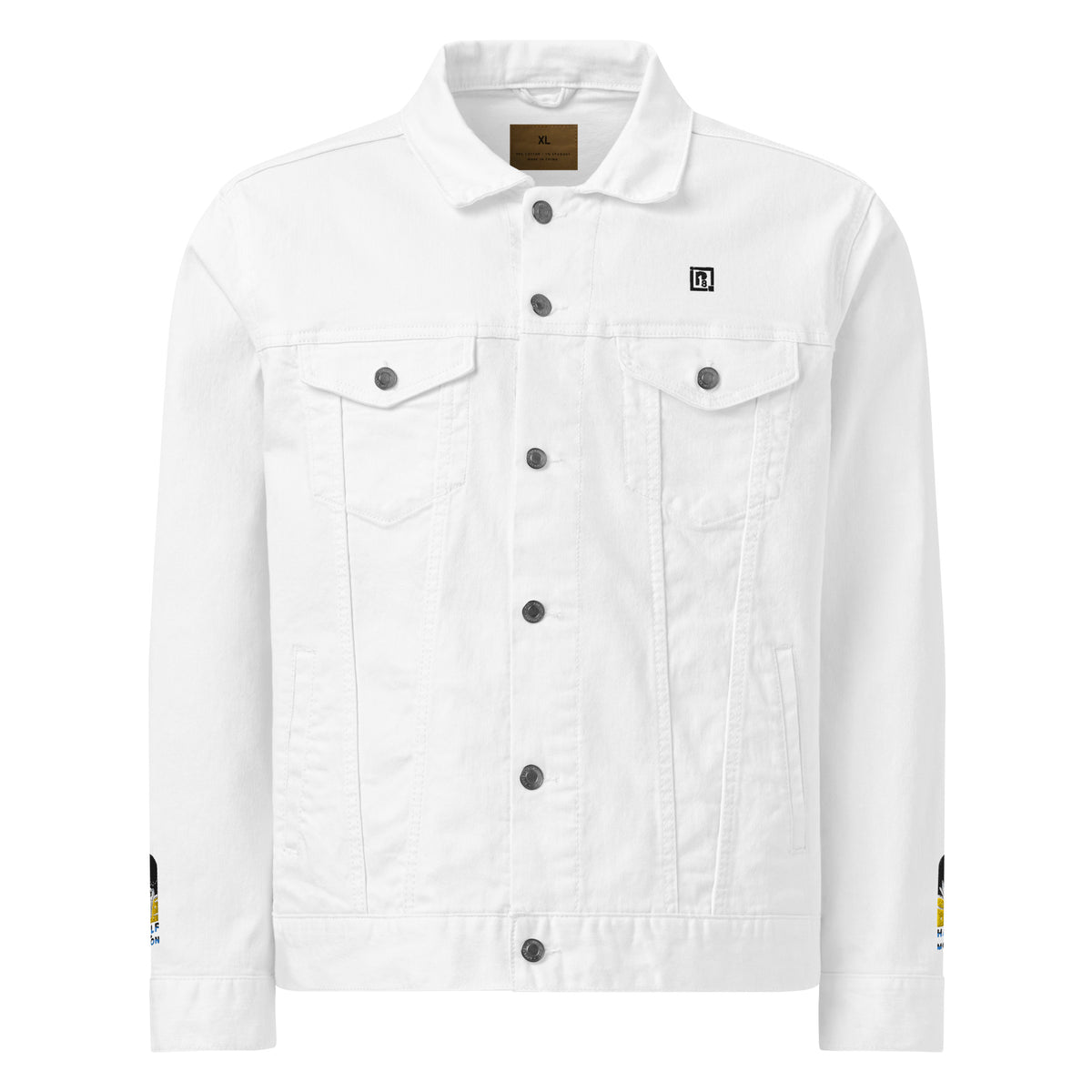 Men's Unisex Motorcycle Print White Denim Jacket