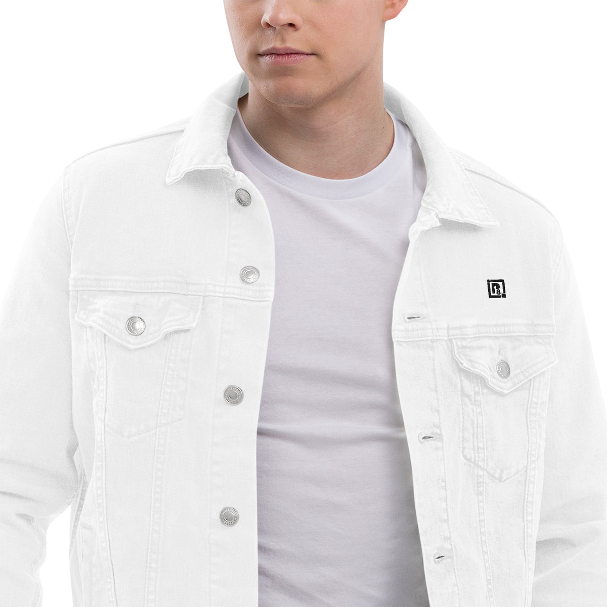 Men's Unisex Motorcycle Print White Denim Jacket