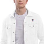 Men’s White Denim Jacket – ""Focus"" Embroidered Statement Piece