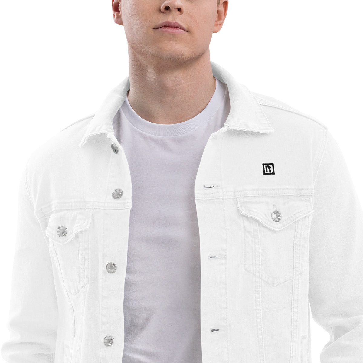 Men's Unisex Motorcycle Print White Denim Jacket