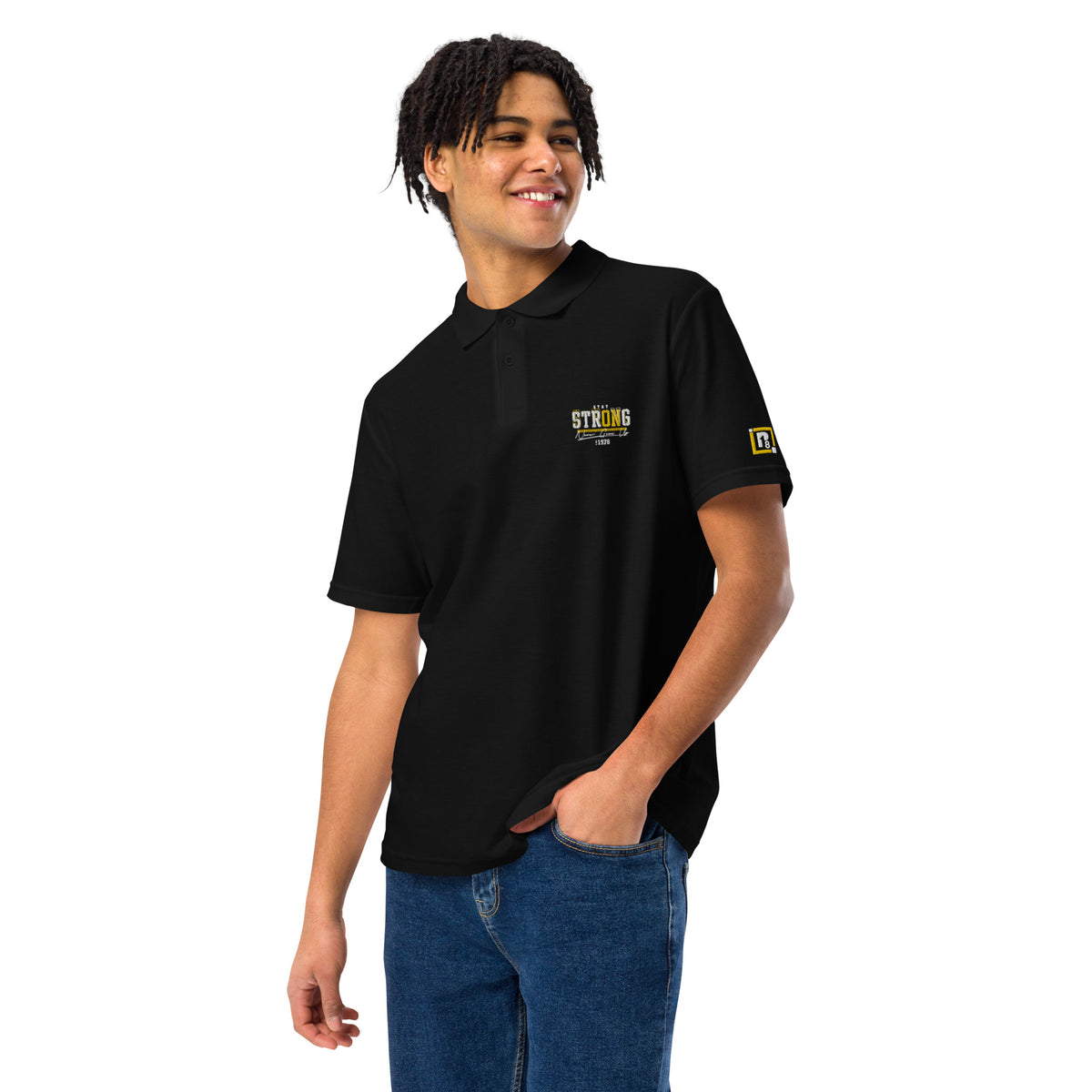 Men's Unisex Black Pique Polo T-Shirt