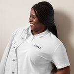 Women’s Plus-Size White "LOVE" Embroidered Polo T-Shirt